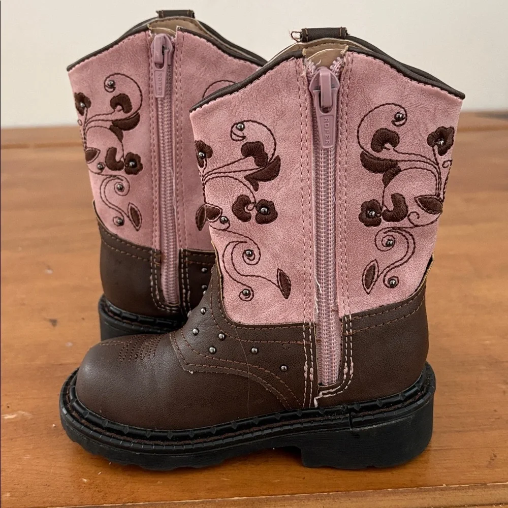 Roper Brown and Pink Floral Boots w/Lights Size 6